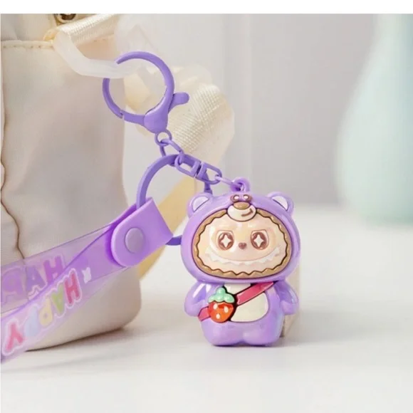 NWT! Labubu Strawberry Purple Bear Labubu Keychain - Picture 1 of 2